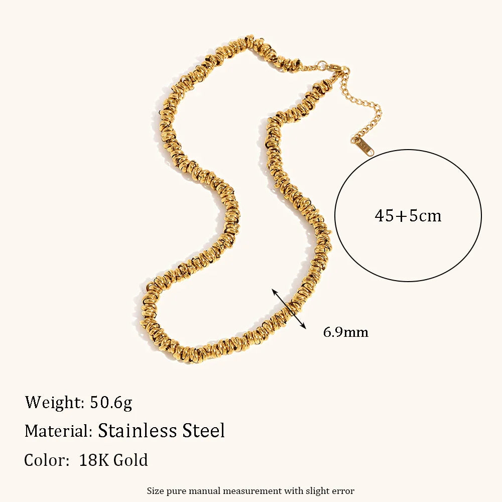 La.Muses Circular Gold Silver Dual Color Mixed Bead Stainless Steel Necklaces For Women Jewelry Waterproof Accessory Gift