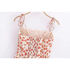 Vintage Cherry Print Sling Dress Women Spaghetti Strap