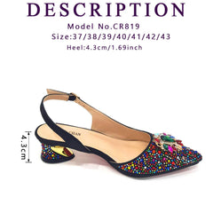 Matching Shoes and Bags: Pointed Toe Crystal Design Thin Heel Ladies Shoes
