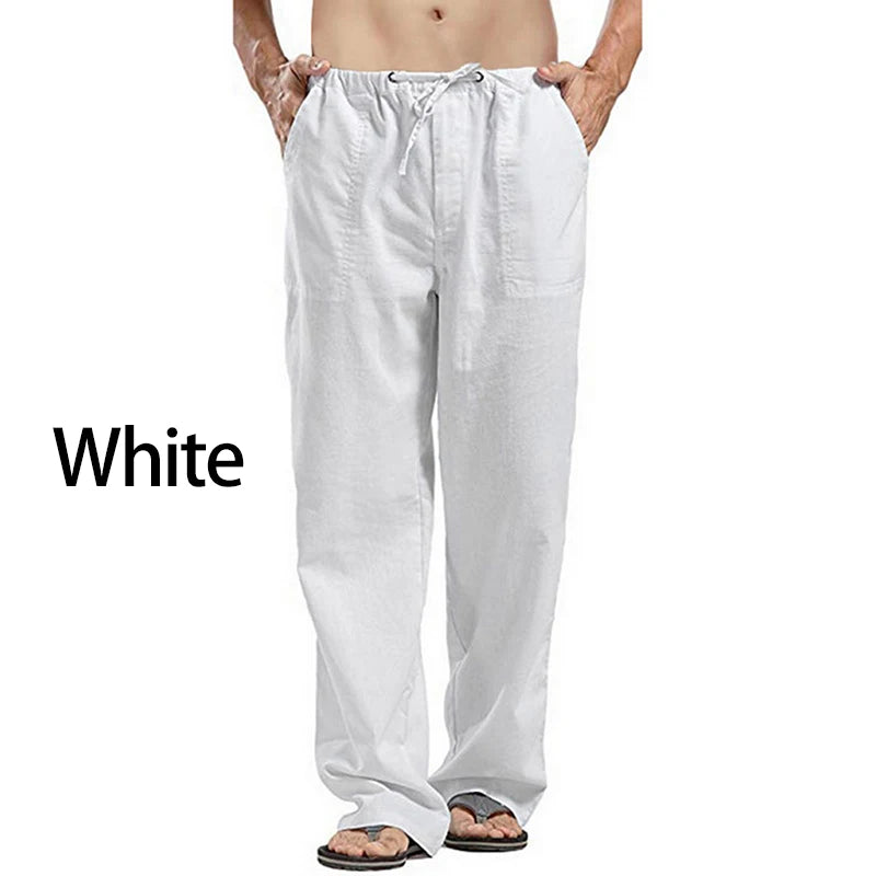 Korean Spring Linen Wide Men Pants Oversize Linens Trousers Streetwear Male