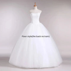 White Bridesmaid Dresses: Simple Classic Ball Gown ivory Wedding Dress Lace Up Sweet