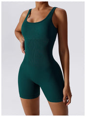 Women's Yoga Rompers One Piece Tummy Control Seamless Ribbed Jumpsuit Padded
