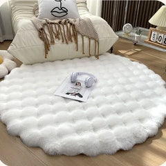 Plush Round Carpets for Living Room, Faux Rabbit Fur Mat, Soft Bubble Velvet Area Rugs