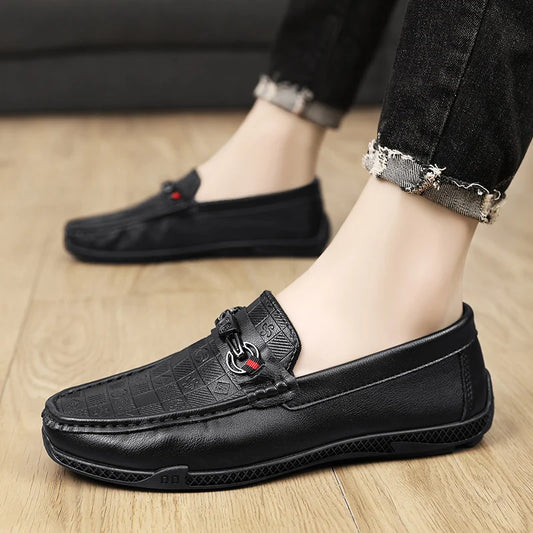 Fashion Leather Men Casual Shoes Slip on Formal Loafers Luxury Brand