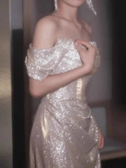 Homecoming Dresses: Ruched Mermaid Sleeveless Sequins Evening Dress