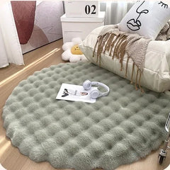 Plush Round Carpets for Living Room, Faux Rabbit Fur Mat, Soft Bubble Velvet Area Rugs