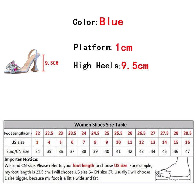 Fashion Design Gem Bowknot Women Pumps Pointed Toe Blue Denim