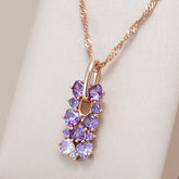 585 Rose Gold Color Crystal Flower Pendant Necklace for Women Purple