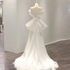 White Bridesmaid Dresses: Off The Shoulder Wedding Dress Big Bow Banquet Dresses