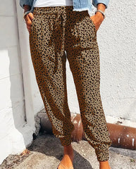 Women's Leggings Loose Leopard Print Lace Up Casual Pants