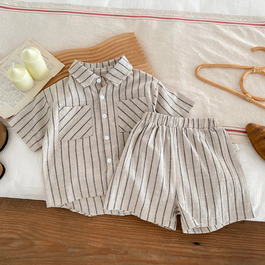 1-5 Years Old Kids Boys Clothes Summer Kids Boys Suit Cotton Striped Baby Boys Short Sleeved Shorts Set