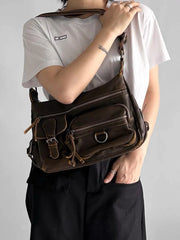 Vintage Multiple Pockets Women Shoulder Bags Luxury Washed Pu Leather