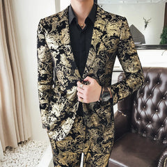 Tuxedo for Mens: Men's Suit Set Shiny Gold and Silver 2-piece Set Korean Fashion