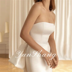 White Bridesmaid Dresses: Elegant Mermaid Wedding Dresses Strapless Bow Open Back