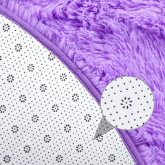 Purple Round Fluffy Carpet for Kids, Soft Area Rug for Girls Room, Princess Castle Plush