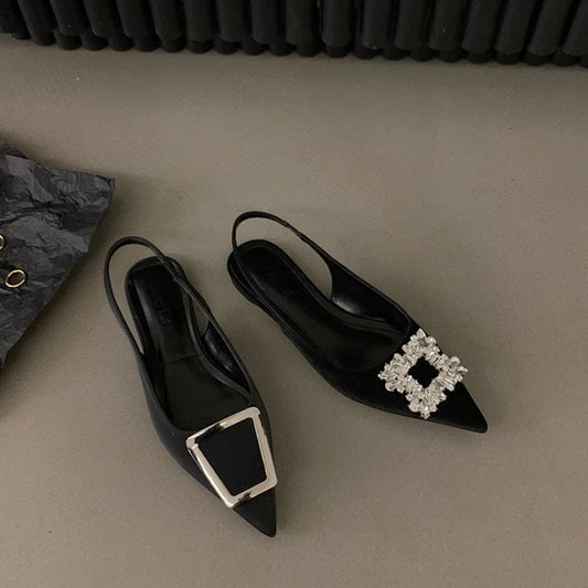 Women Sandals Shoes Fashion Rhinestone Slip On Flats Heels Ladies Pointed Toe