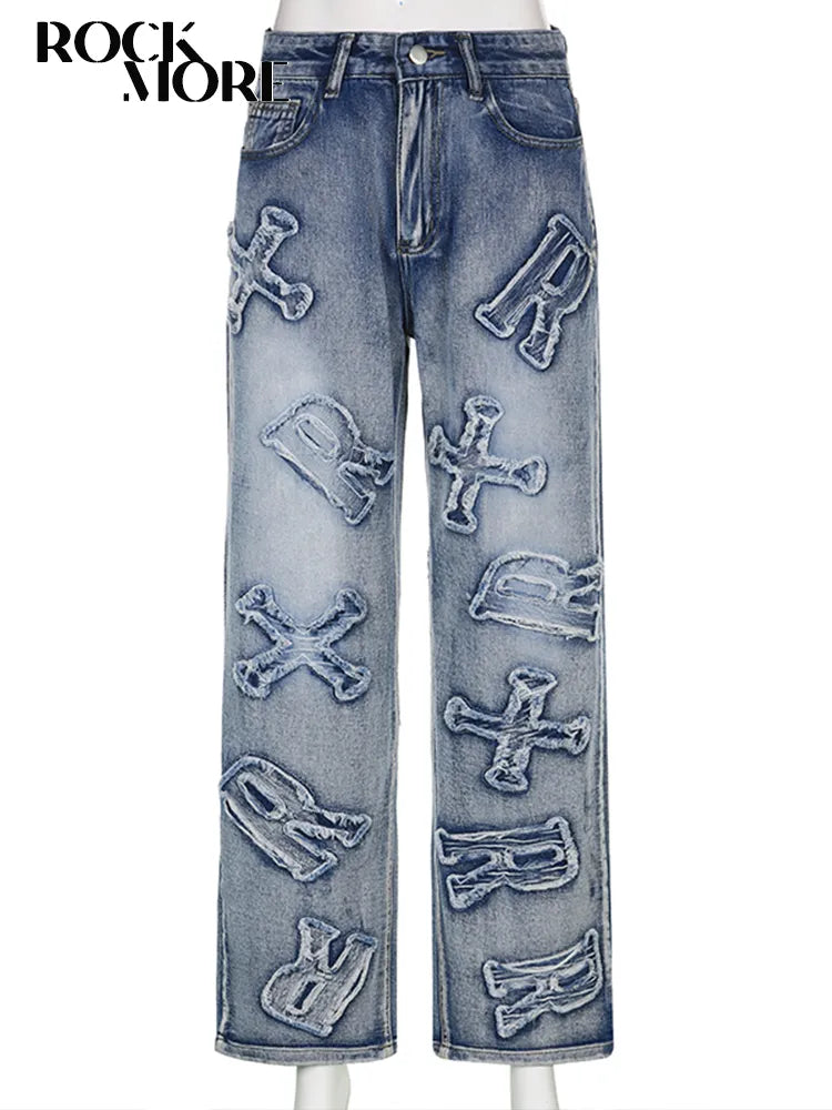 Patchwork Women's Jeans Y2K Streetwear Baggy Straight Cargo Pants