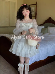 Formal attire Dresses: Sweet Fairy Lolita Dress Women White Mesh Elegant Princess