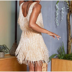 Evening Dresses: Mini Dress Women Spaghetti Strap Stitching Dresses