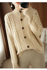 Half High Collar Twists Knitted Cardigan Autumn And Winter High-End Casual Loose