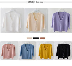 Fashion Women Solid Knitted Sweaters Coats Spring Summer Half Sleeve V-neck