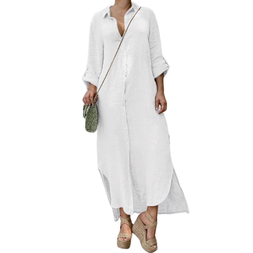 Plus Size Cotton Linen Long Dress for Women Clothing Autumn Oversize Vestido