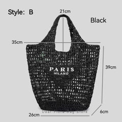 Women Fashion Striped Summer Beach Straw Knitting Shoulder Bag Hollow Out