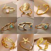 Zircon Moon Star Rings For Women Stainless Steel Glowing Moon Star Adjustable Finger