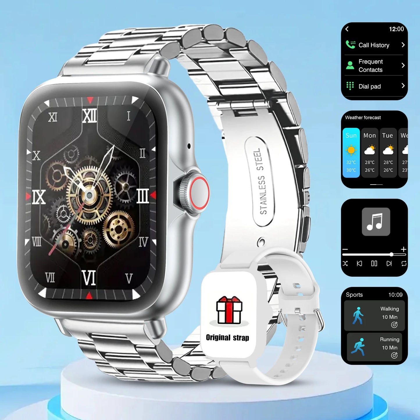 Smart watch with full touch screen, call, message reminder, music control and other functions, compatible with iPhone/android mo