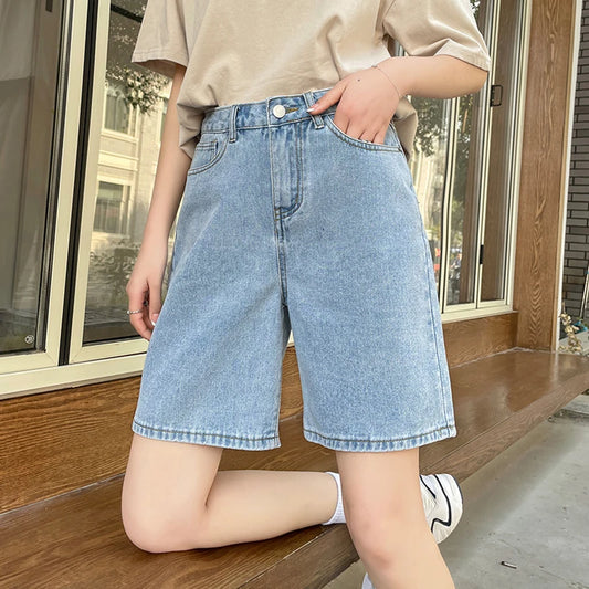 High Waisted Vintage Blue Wide Leg Denim Loose Short for Women Y2k fashion 2023