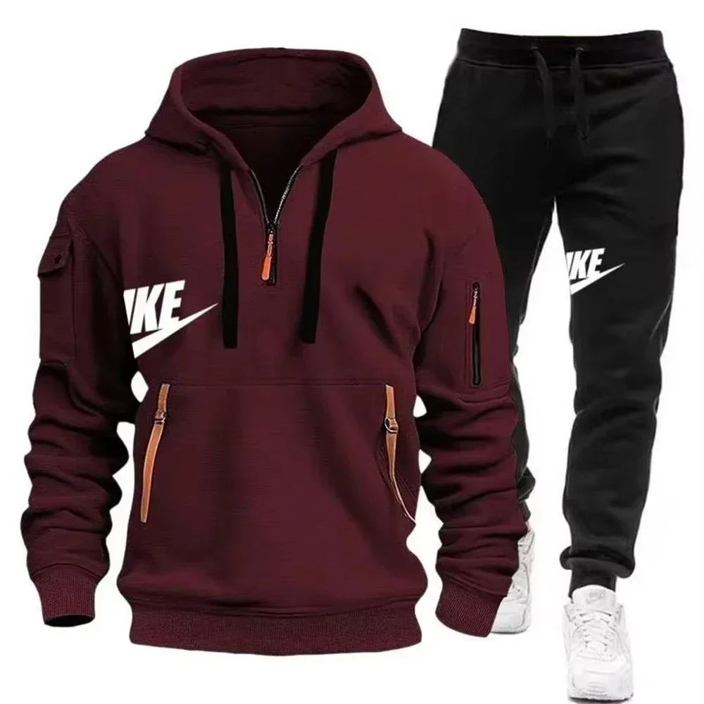 2025 New men's autumn and winter set: Multi-pocket hoodie + sport long pants set, casual men's wear, sportswear and warm set