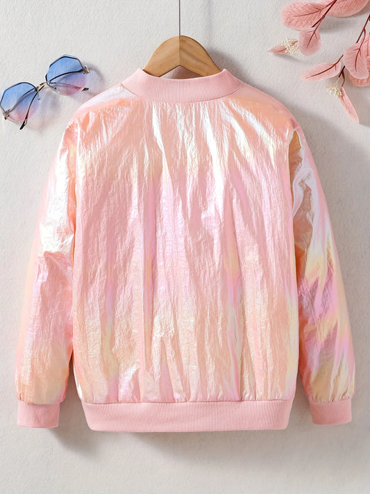 Girl's winter fleece round neck bright face fashionable jacket