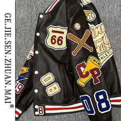 Men's spring and autumn baseball uniform Y2K retro trend leather jacket heavy