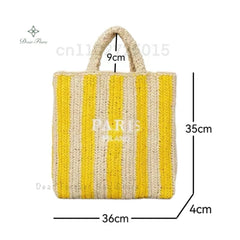 Women Fashion Striped Summer Beach Straw Knitting Shoulder Bag Hollow Out
