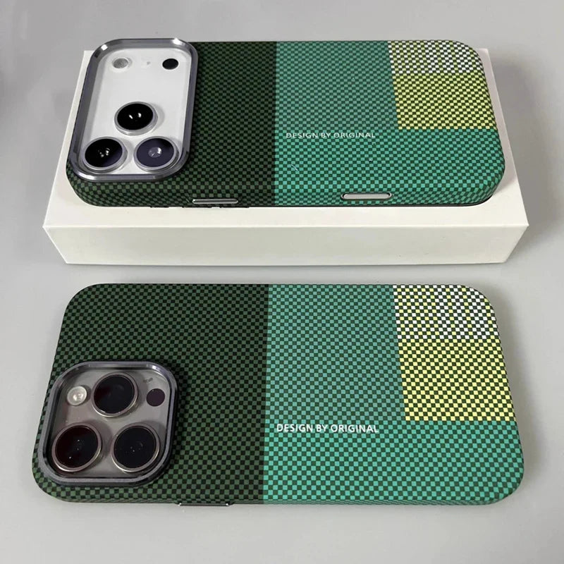 Magnetic Pixel Grid Texture Phone Case for IPhone 17 16E 15 14 Pro Max Metal Lens Buttons Slim Hard Protect Cover