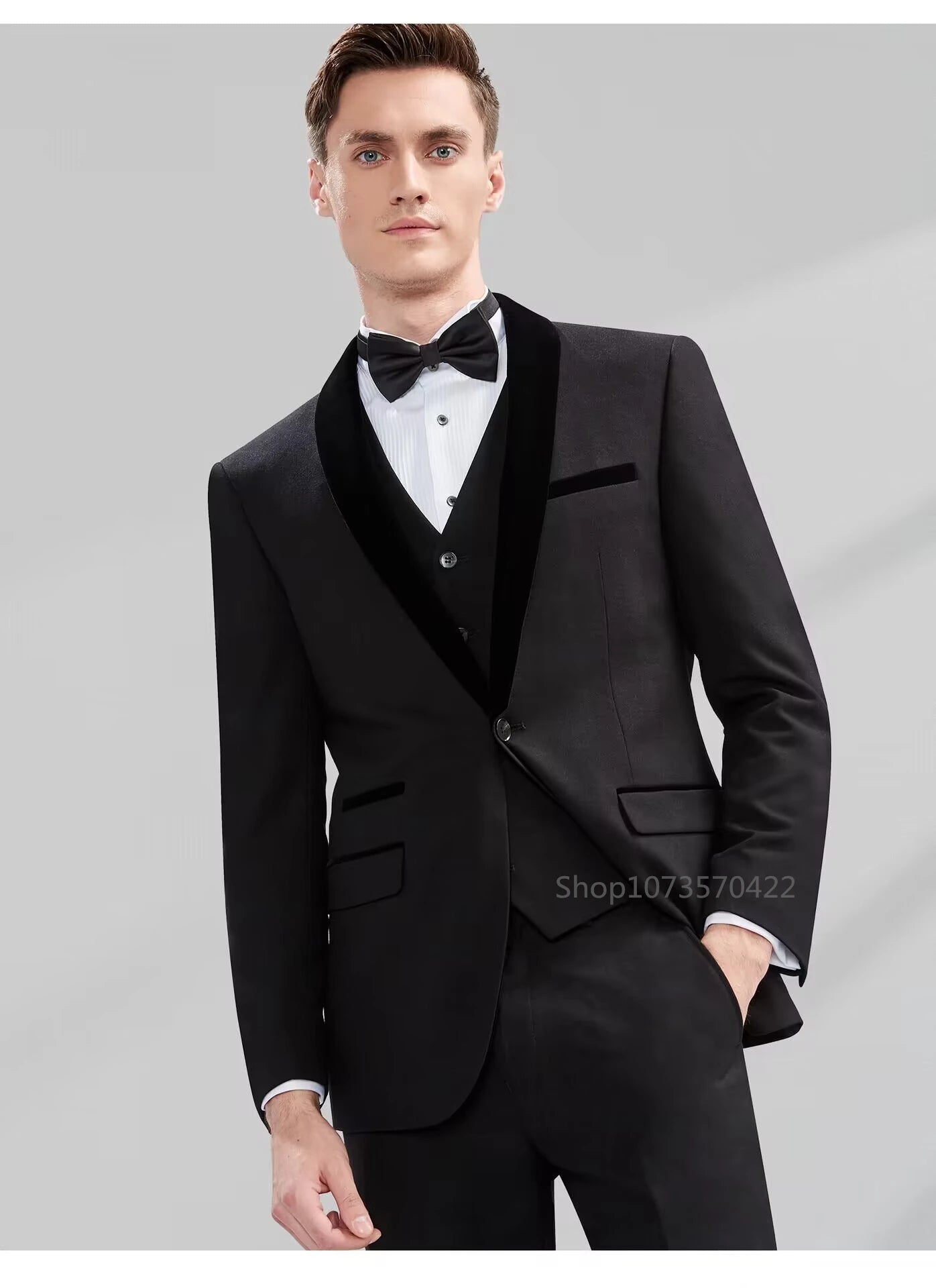 Tuxedo for Mens: Navy Blue/Black 3 Piece Men Suits Wedding Party Tuxedos Shawl