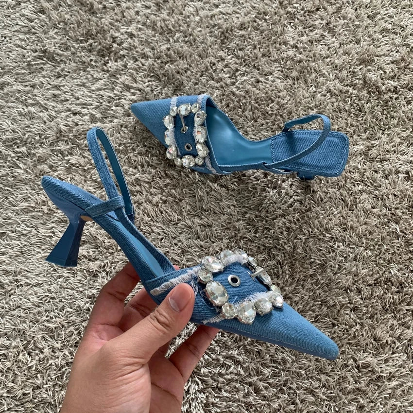 Rhinestone Glitter Women Pumps Wedding Bride Slingback Pointed Toe High Heels