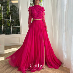 Homecoming Dresses: Prom Dress Two Piece Set Evening Dress Long Sleeve Flower