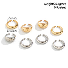 8 Pcs Chunky Open Smooth Surface Rings Set for Women Trendy Gold Color and Silver