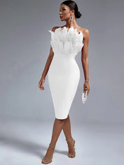 Formal attire Dresses: White Bandage Dress Women Feather Party Dress Bodycon