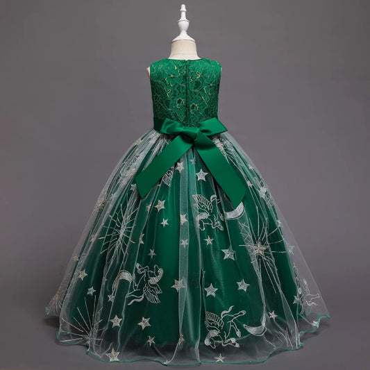 Children's dress, princess dress, girl's dress, temperament, long mesh dress, stage walk, piano performance costume