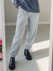 Sweatpants Women Winter Straight Leg Fleece Pants Elastic Waist Gray Velvet Trousers