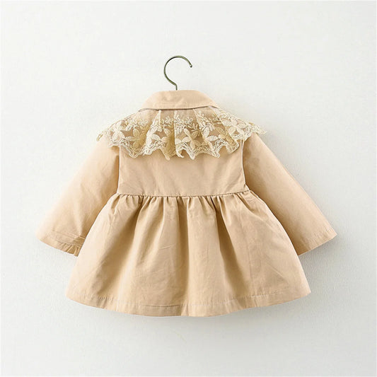 Baby Coat Bow Windproof Children'S Cotton Coat Lace Lapel Solid Color Children Clothing