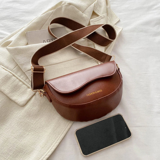 Women Vintage Solid Color Flap Small Saddle Shoulder Underarm Bag