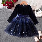 Girls Dress Autumn Winter Long Sleeve Bow Sequin Princess Dress