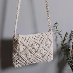 Bohemia Hand Woven Beach Bag With Tassels Cotton Crochet Hollow