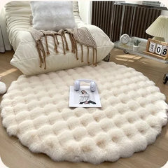 Plush Round Carpets for Living Room, Faux Rabbit Fur Mat, Soft Bubble Velvet Area Rugs
