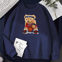 Women No Best14 Teddy Bear Basketball Athletic Print Hoodies Loose Crewneck