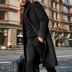 mens coats Autumn Winter Long Trench Coat woolen Solid Color Mid-Length