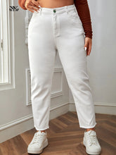 Plus Size White Jeans for Women Straight Fitting Spring Autumn Full Length